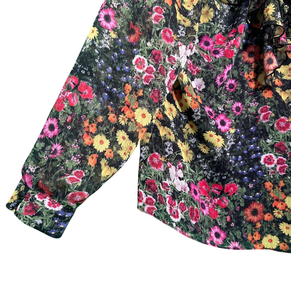 Ted Baker Amell Floral Ruffle Blouse Black Garden Print‎ Cottagecore Sz 4 US 10 - Picture 3 of 16